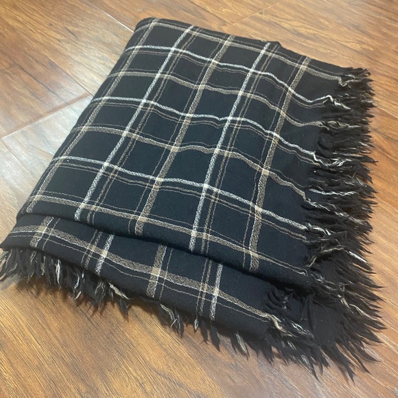 CHAN LUU WOOL/CASHMERE SCARF BLACK PLAID